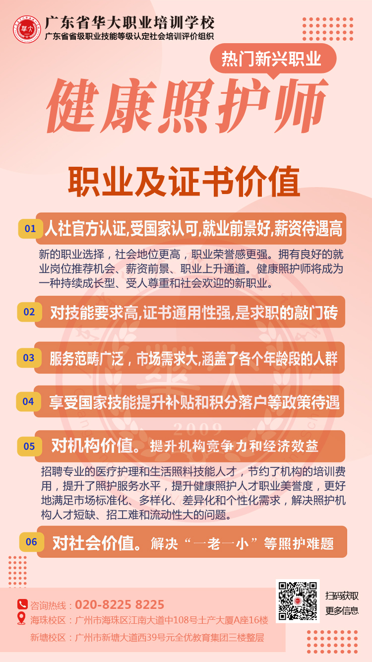 广东省华大学校健康照护师等级证书